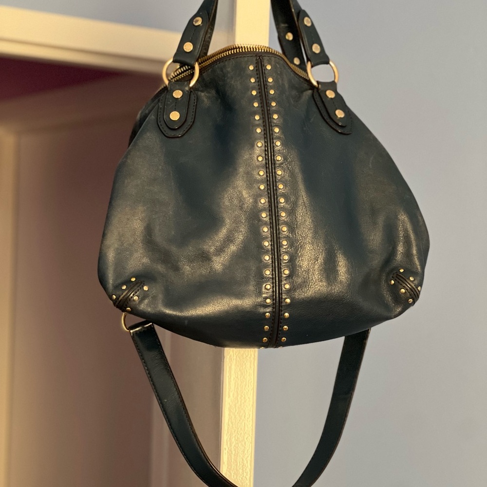 Michael Kors Navy Blue Leather Studded Shoulder Bag